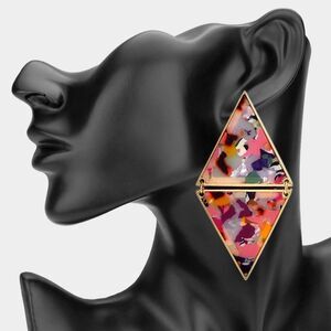 Colorful and Gold Oversized Double Triangle Geometric Modern Dangle Earrings